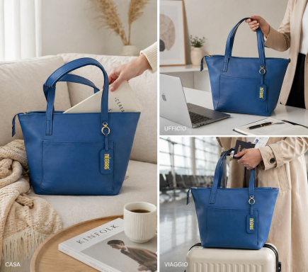 NEERAS' Vayen #5 – Blu Cobalto Borsa NEERAS' Vayen #5 – Pelle italiana blu cobalto, viste multiple, design artigianale africano